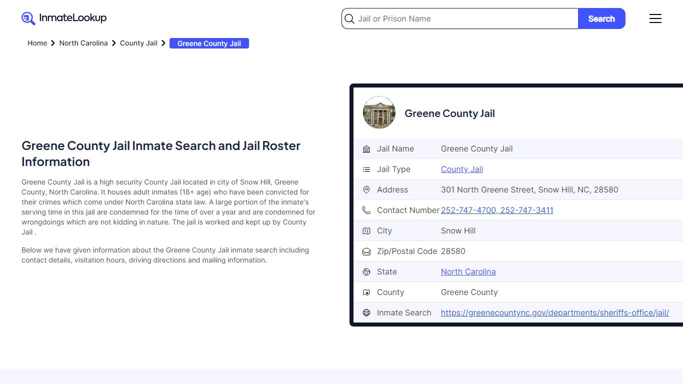 Greene County Jail Inmate Search - Snow Hill North Carolina - Inmate Lookup